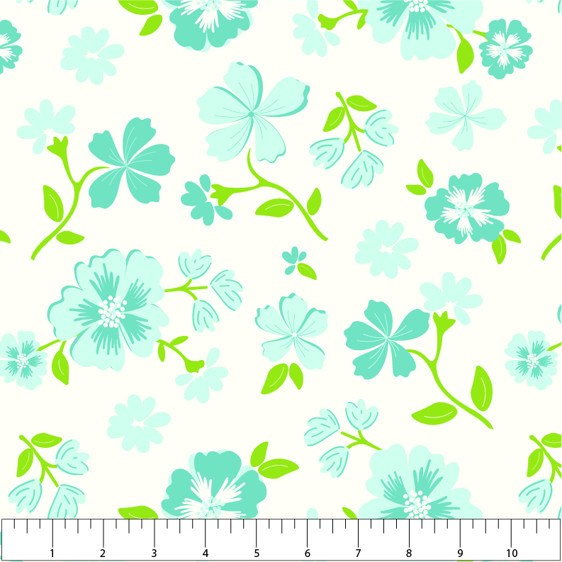 (image for) Bloom Hibiscus White with Blue Yardage - Click Image to Close